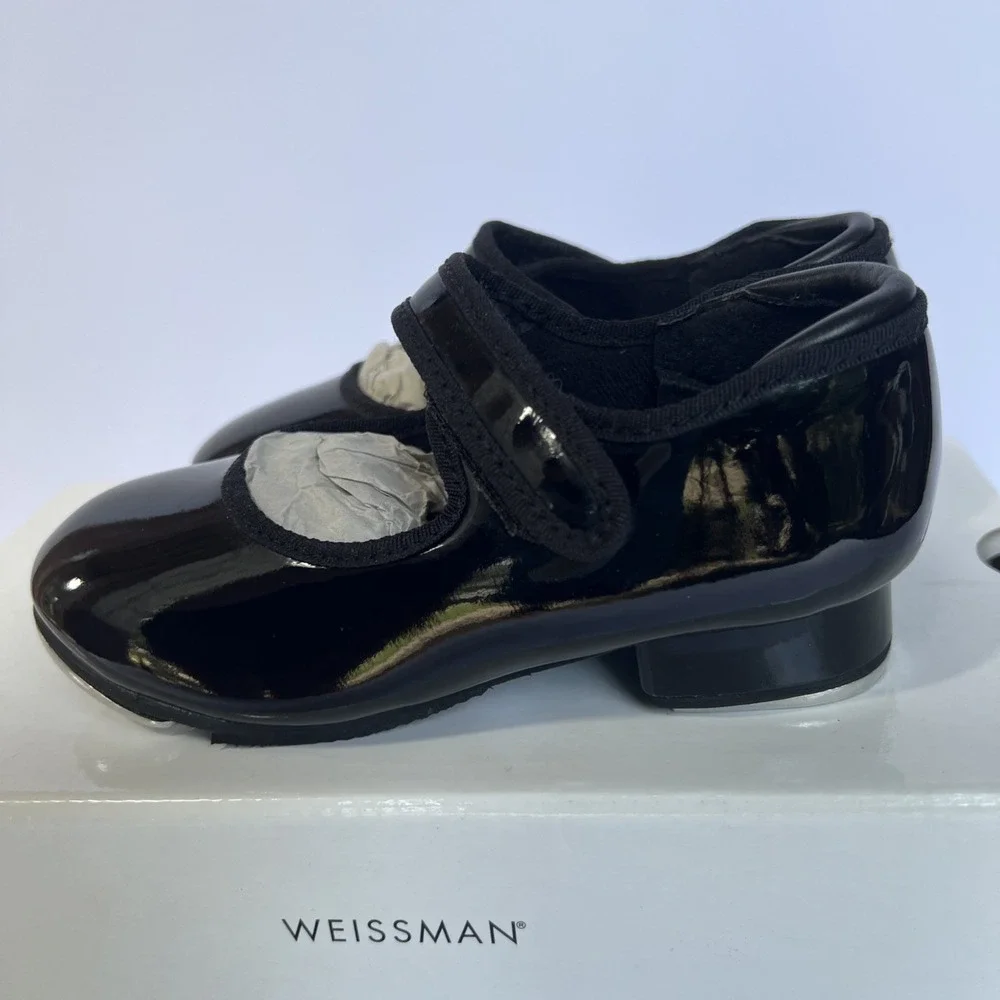 Weissman W2600 No Tie Tap Shoe Shiny Black Patent Child Size 9 CM Worn One Time